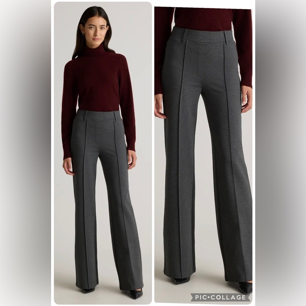 Quince Ultra-Stretch Ponte Flare Leg Pants Gray Pull On Size L